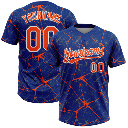 Custom Royal Orange-White  Abstract Network Two-Button Unisex Softball Jersey