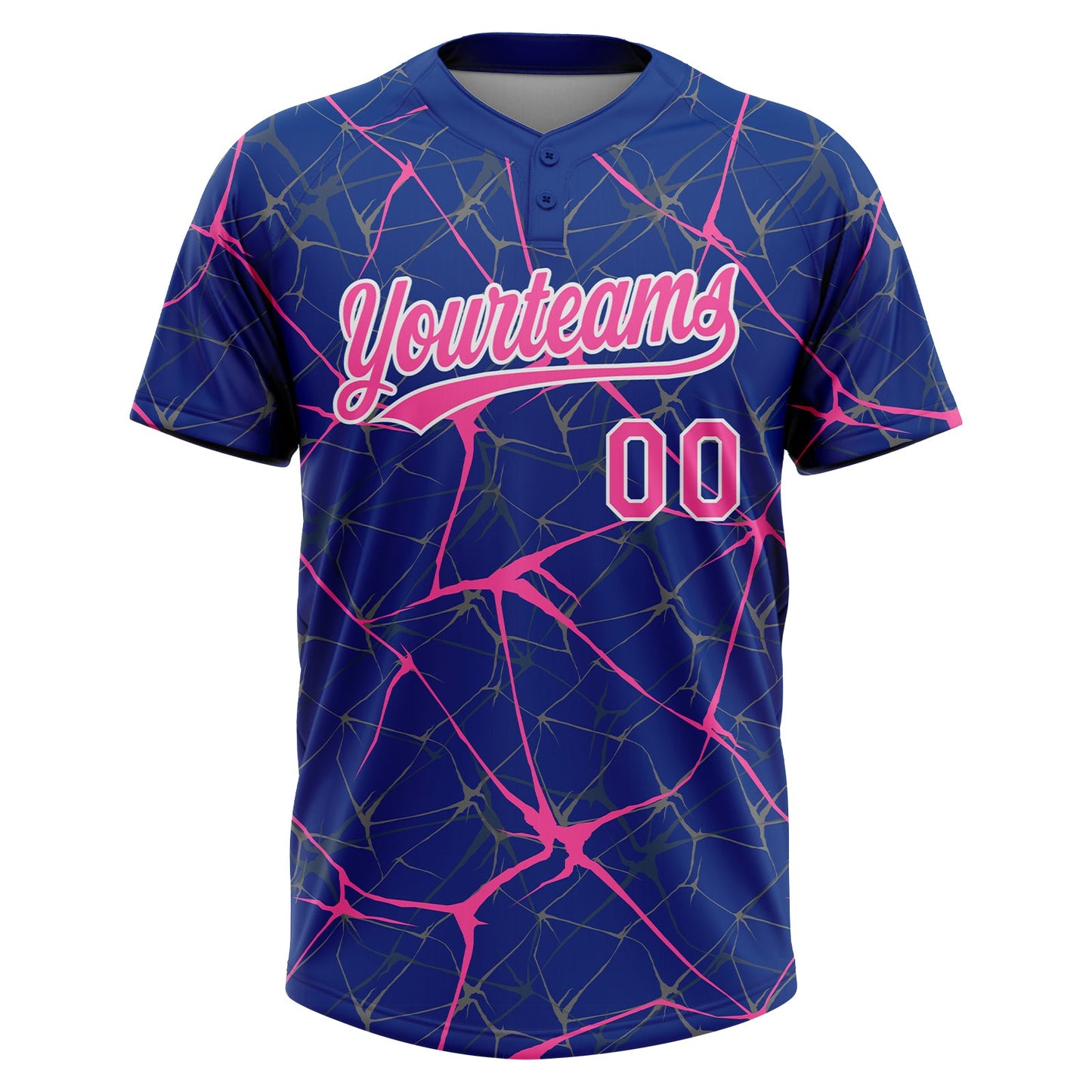 Custom Royal Pink-White  Abstract Network Two-Button Unisex Softball Jersey