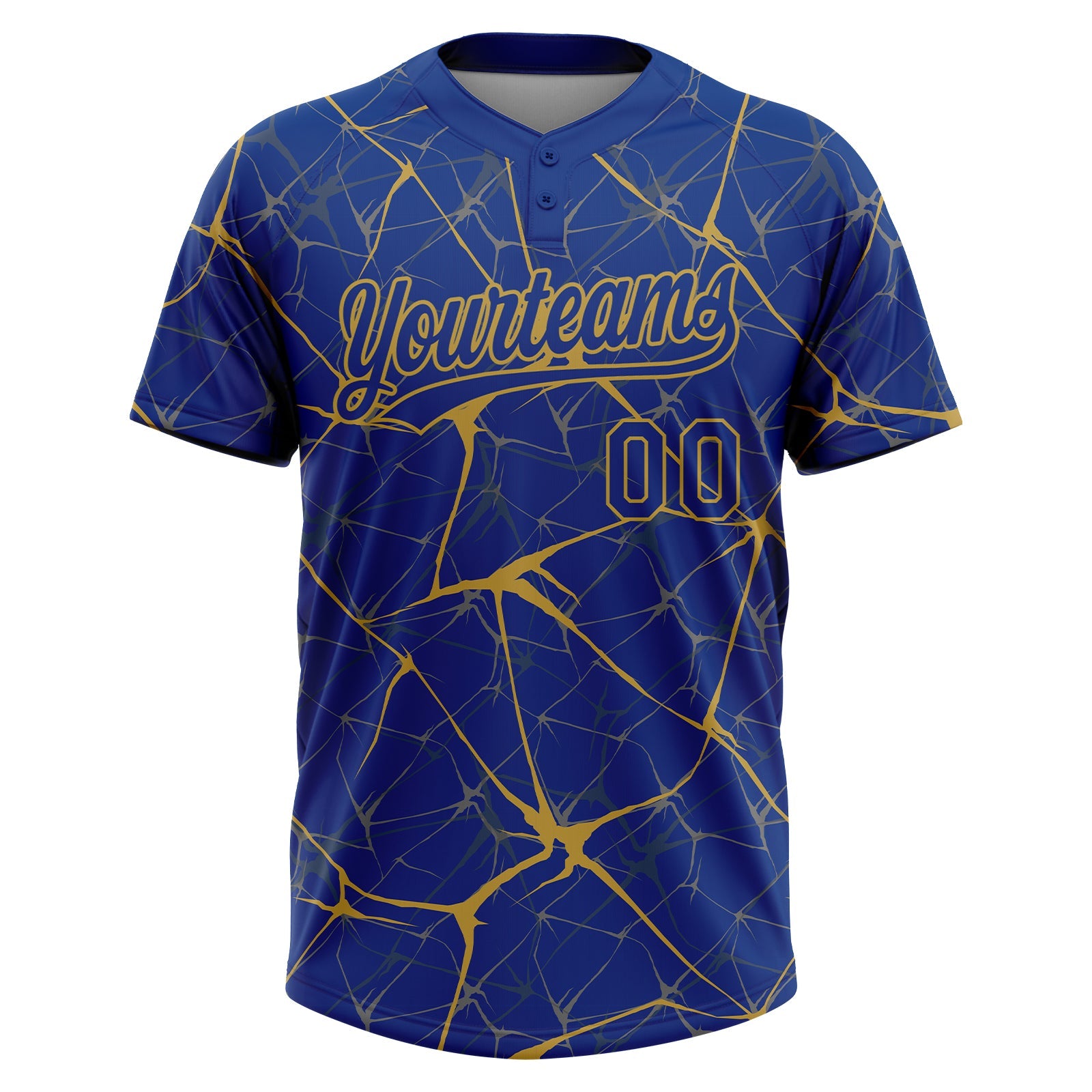 Custom Royal Old Gold  Abstract Network Two-Button Unisex Softball Jersey