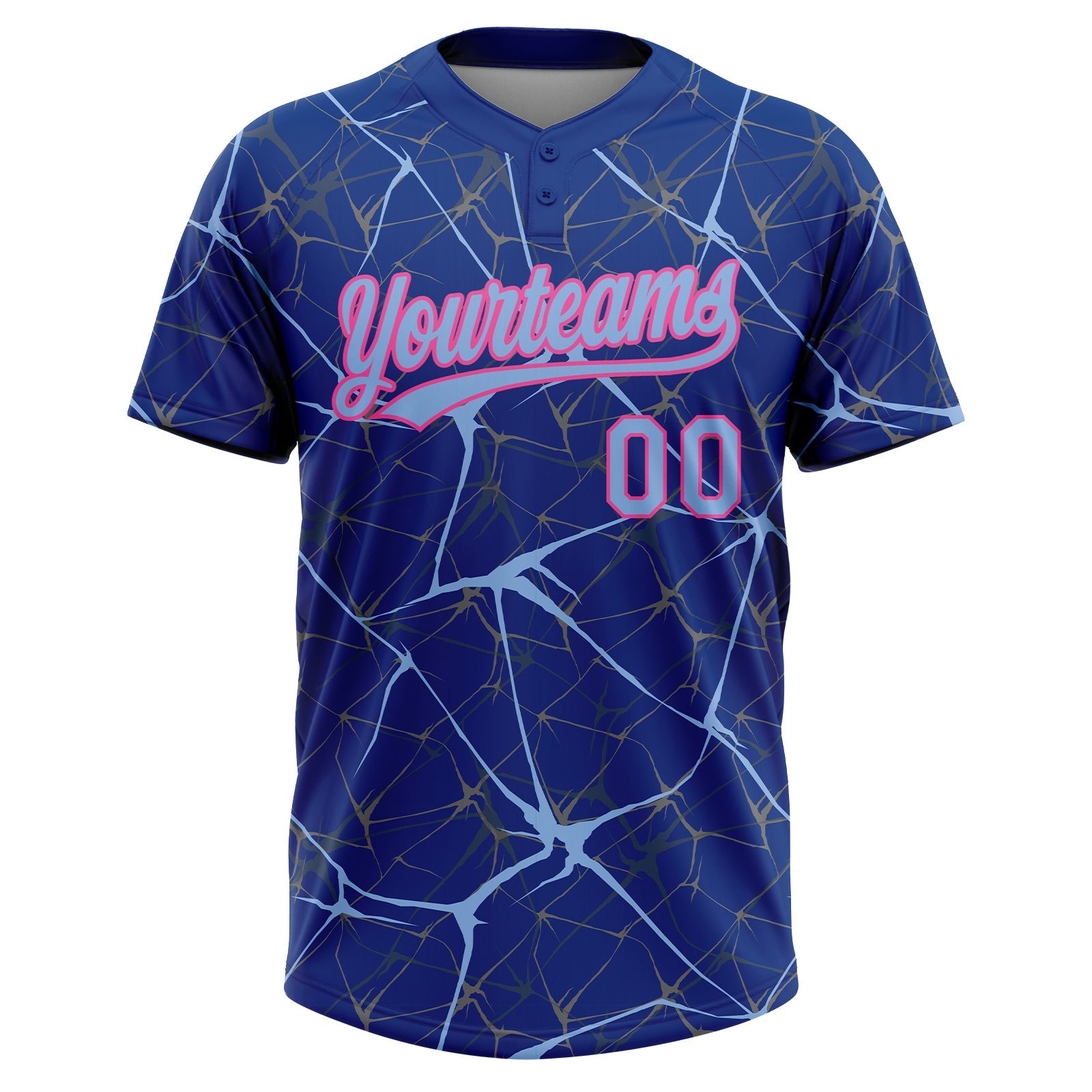 Custom Royal Light Blue-Pink  Abstract Network Two-Button Unisex Softball Jersey