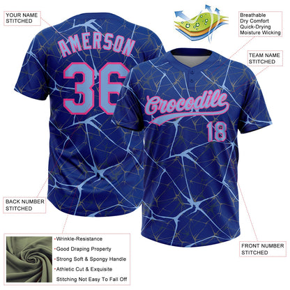 Custom Royal Light Blue-Pink  Abstract Network Two-Button Unisex Softball Jersey