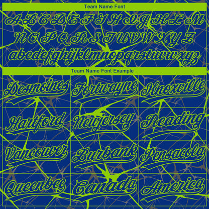 Custom Royal Neon Green  Abstract Network Two-Button Unisex Softball Jersey