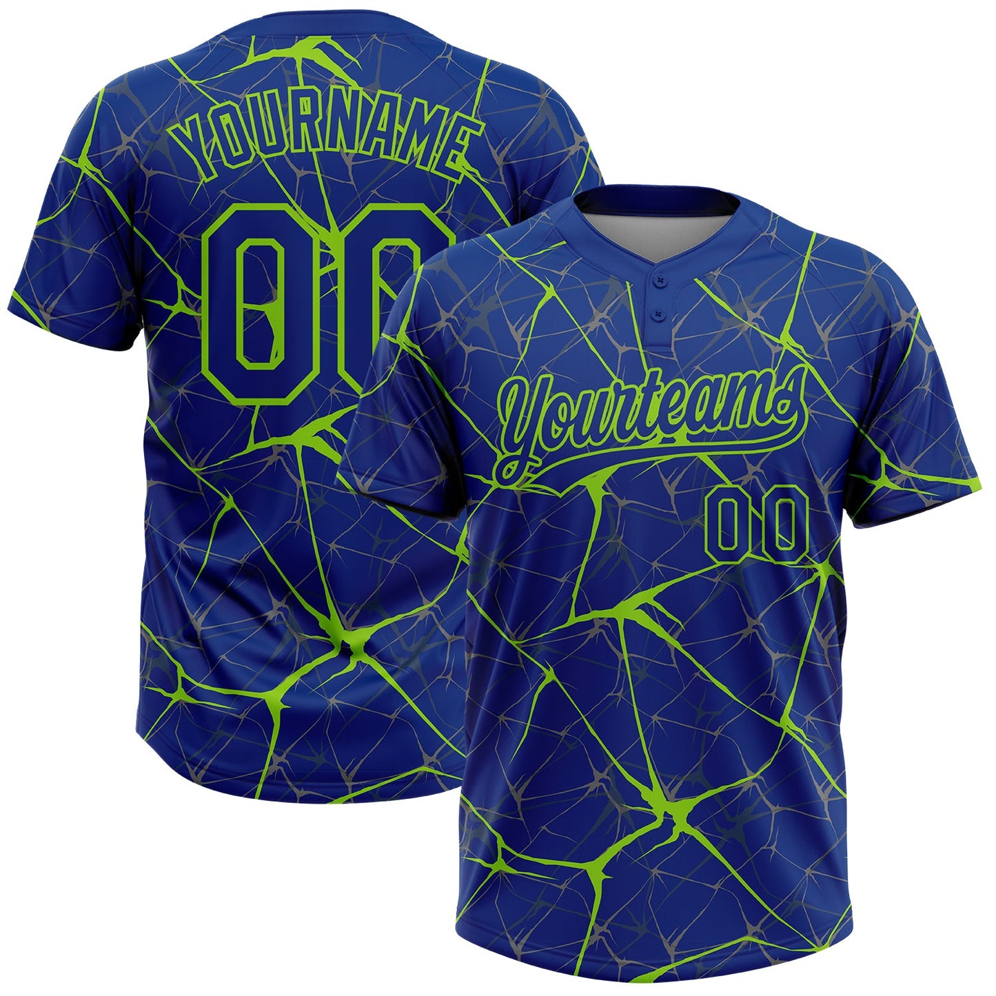 Custom Royal Neon Green  Abstract Network Two-Button Unisex Softball Jersey