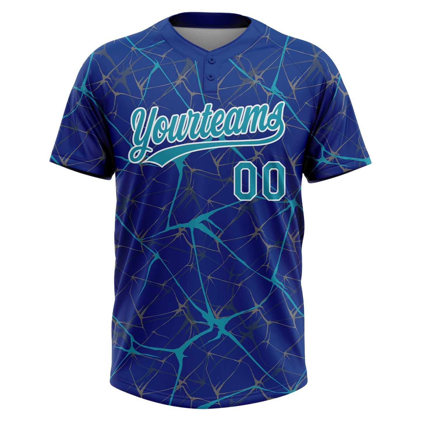 Custom Royal Teal-White  Abstract Network Two-Button Unisex Softball Jersey