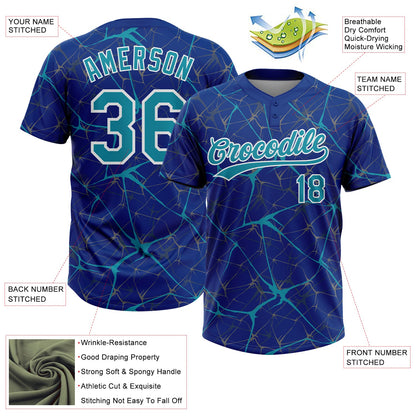 Custom Royal Teal-White  Abstract Network Two-Button Unisex Softball Jersey