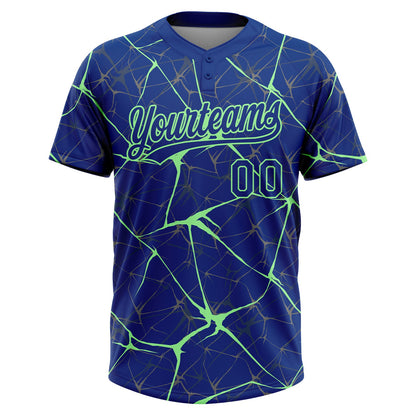Custom Royal Pea Green  Abstract Network Two-Button Unisex Softball Jersey