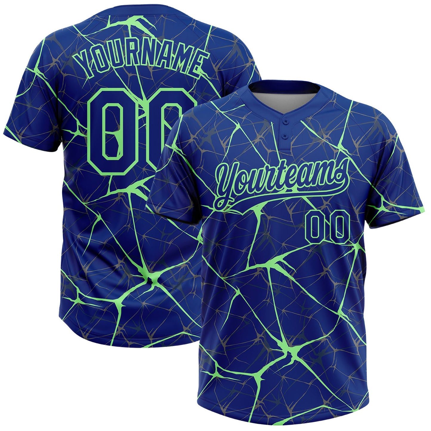 Custom Royal Pea Green  Abstract Network Two-Button Unisex Softball Jersey