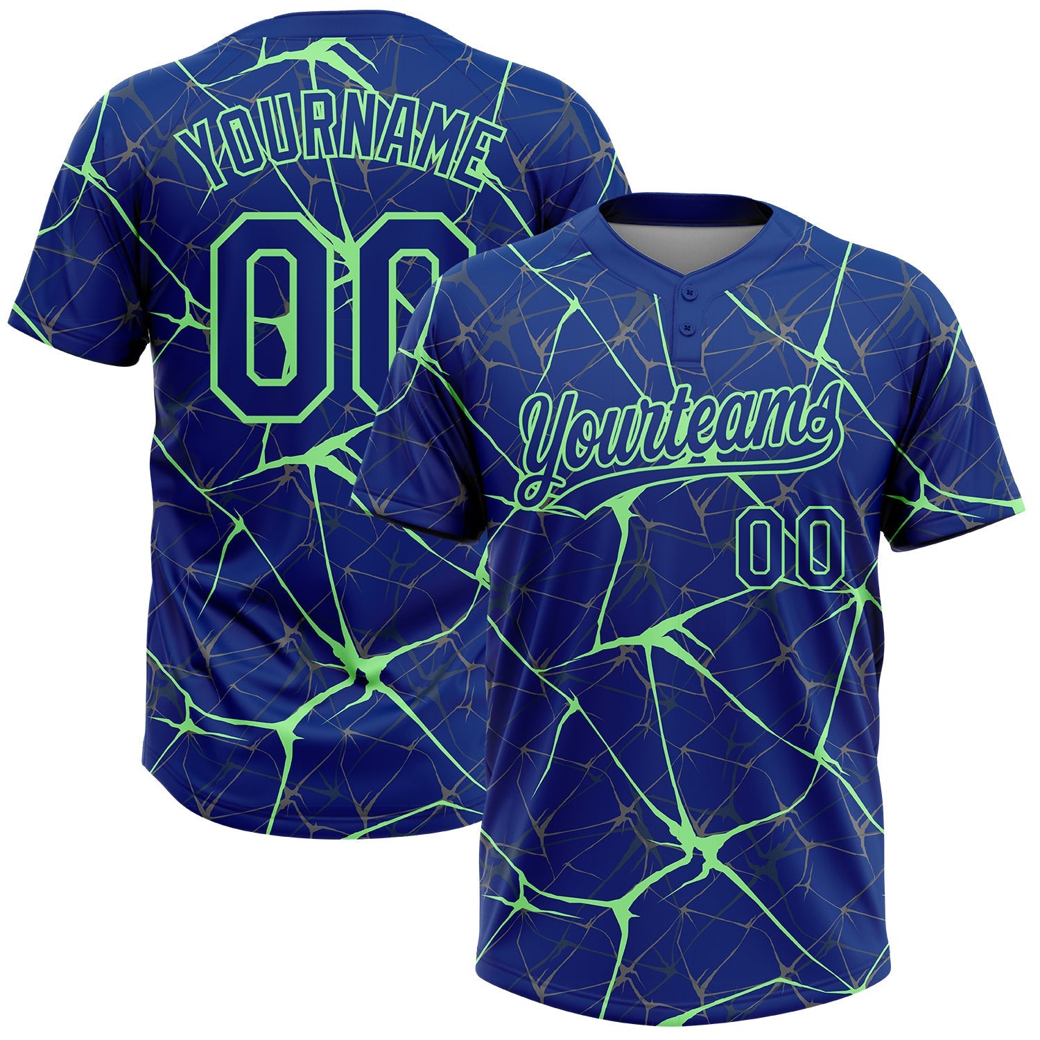 Custom Royal Pea Green  Abstract Network Two-Button Unisex Softball Jersey