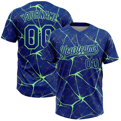 Custom Royal Pea Green  Abstract Network Two-Button Unisex Softball Jersey