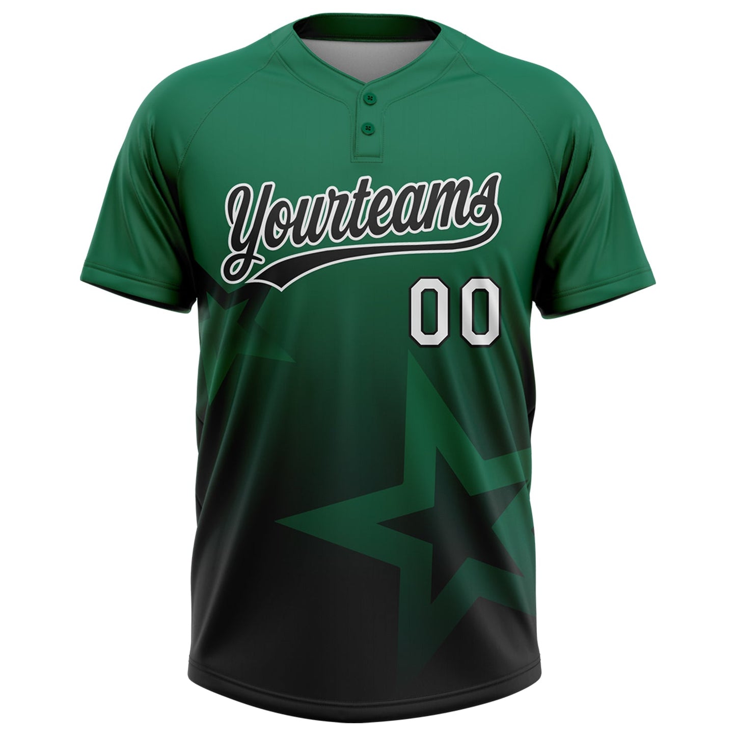 Custom Kelly Green Black-White Gradient Style Twinkle Star Two-Button Unisex Softball Jersey