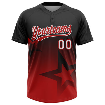 Custom Black Red-White Gradient Style Twinkle Star Two-Button Unisex Softball Jersey