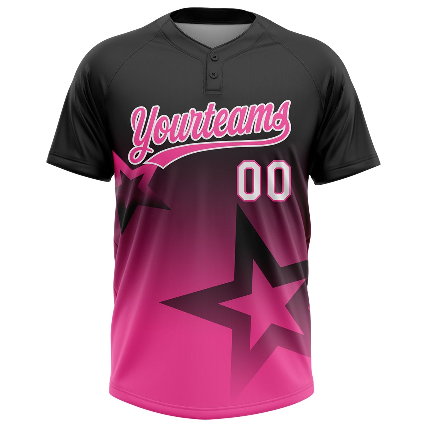 Custom Black Pink-White Gradient Style Twinkle Star Two-Button Unisex Softball Jersey