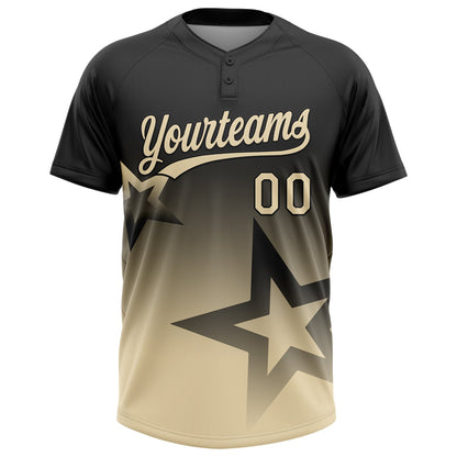 Custom Black Cream Gradient Style Twinkle Star Two-Button Unisex Softball Jersey