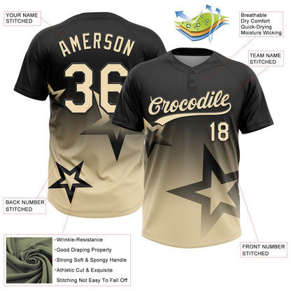 Custom Black Cream Gradient Style Twinkle Star Two-Button Unisex Softball Jersey