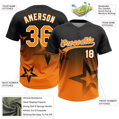 Custom Black Bay Orange-White Gradient Style Twinkle Star Two-Button Unisex Softball Jersey