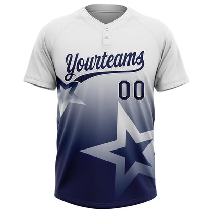 Custom White Navy Gradient Style Twinkle Star Two-Button Unisex Softball Jersey