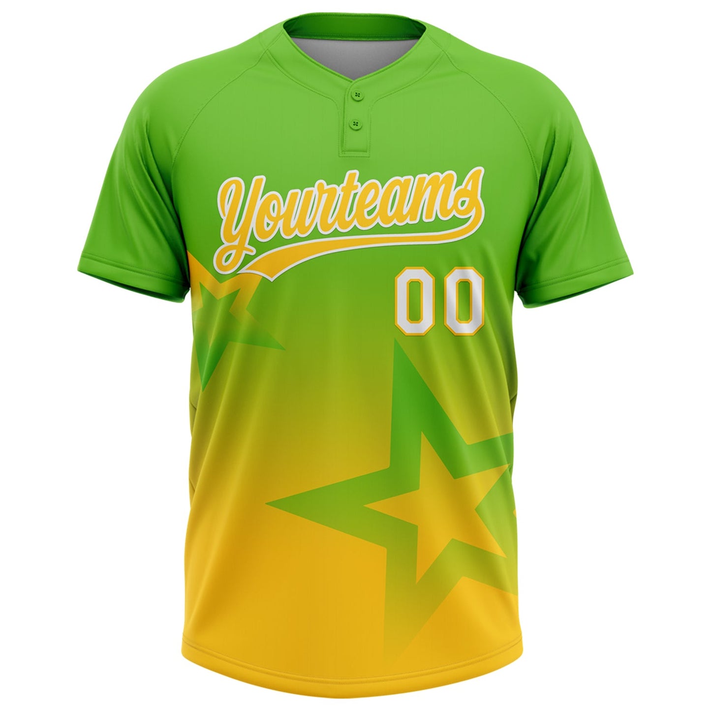Custom Aurora Green Yellow-White Gradient Style Twinkle Star Two-Button Unisex Softball Jersey