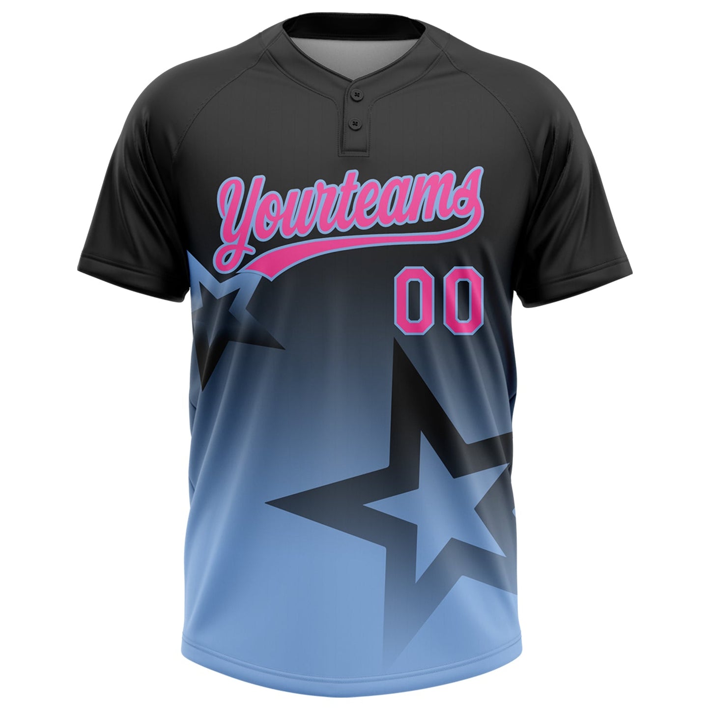 Custom Black Pink-Light Blue Gradient Style Twinkle Star Two-Button Unisex Softball Jersey
