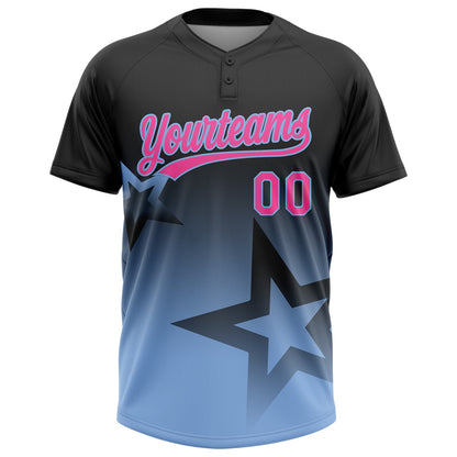 Custom Black Pink-Light Blue Gradient Style Twinkle Star Two-Button Unisex Softball Jersey