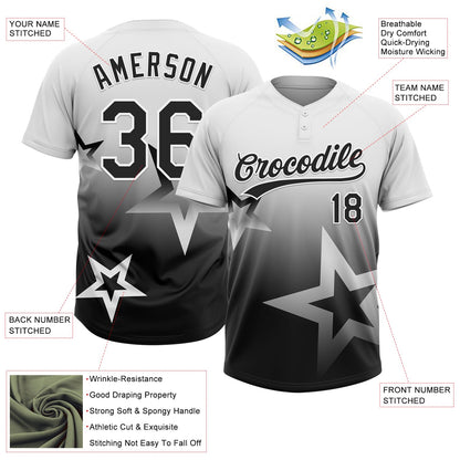 Custom White Black Gradient Style Twinkle Star Two-Button Unisex Softball Jersey