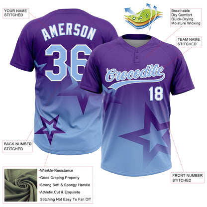 Custom Purple Light Blue-White Gradient Style Twinkle Star Two-Button Unisex Softball Jersey
