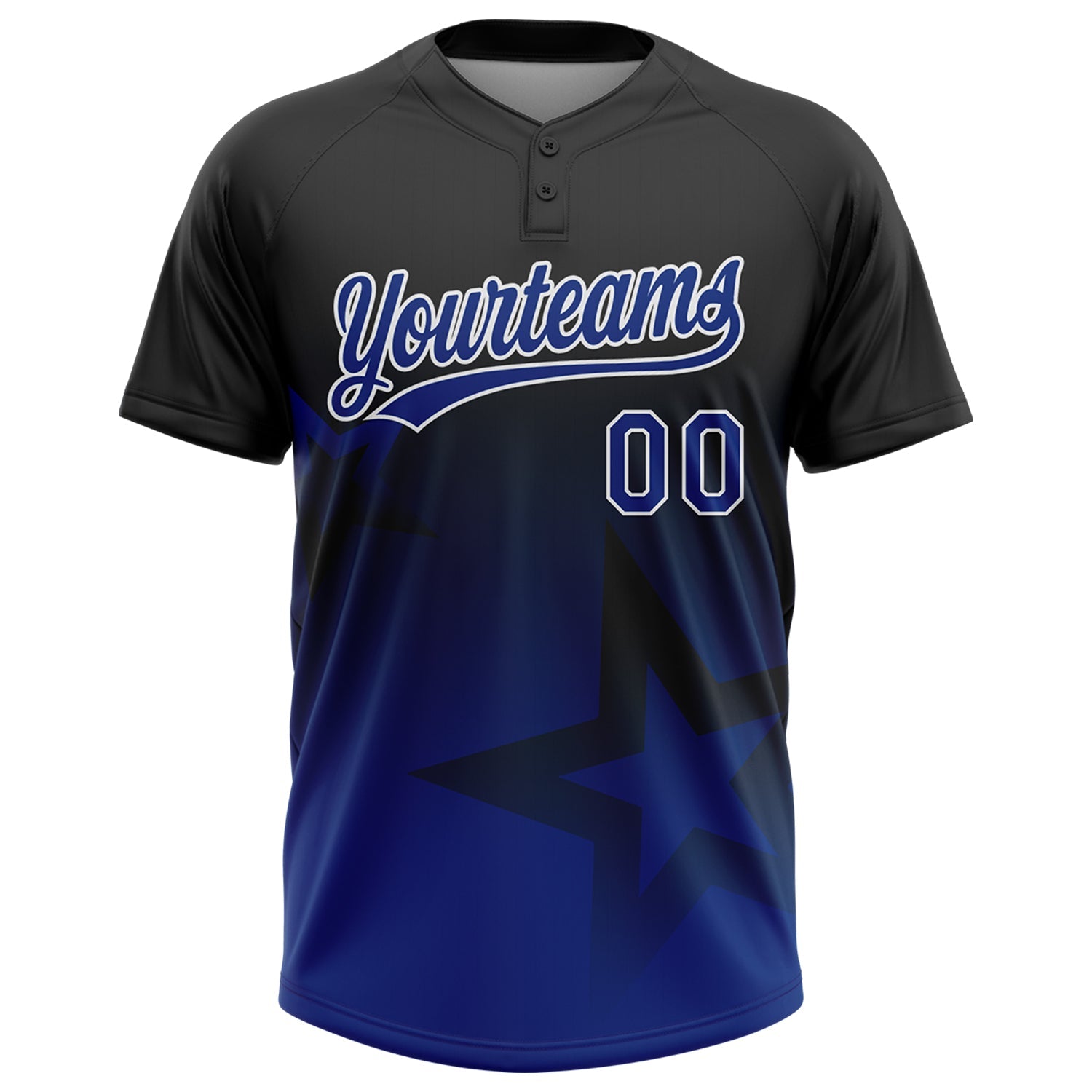 Custom Black Royal-White Gradient Style Twinkle Star Two-Button Unisex Softball Jersey