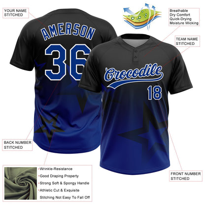 Custom Black Royal-White Gradient Style Twinkle Star Two-Button Unisex Softball Jersey