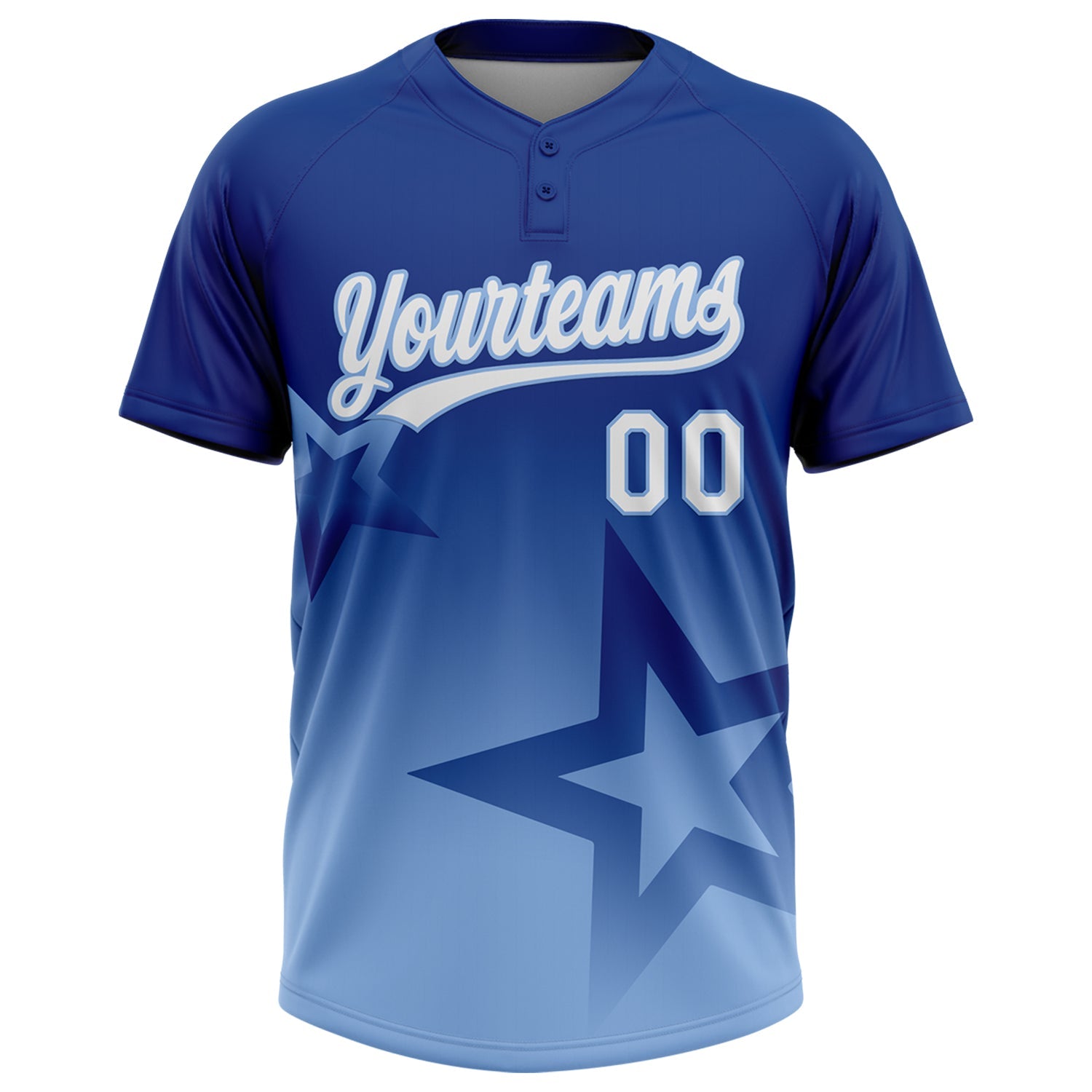 Custom Royal White-Light Blue Gradient Style Twinkle Star Two-Button Unisex Softball Jersey