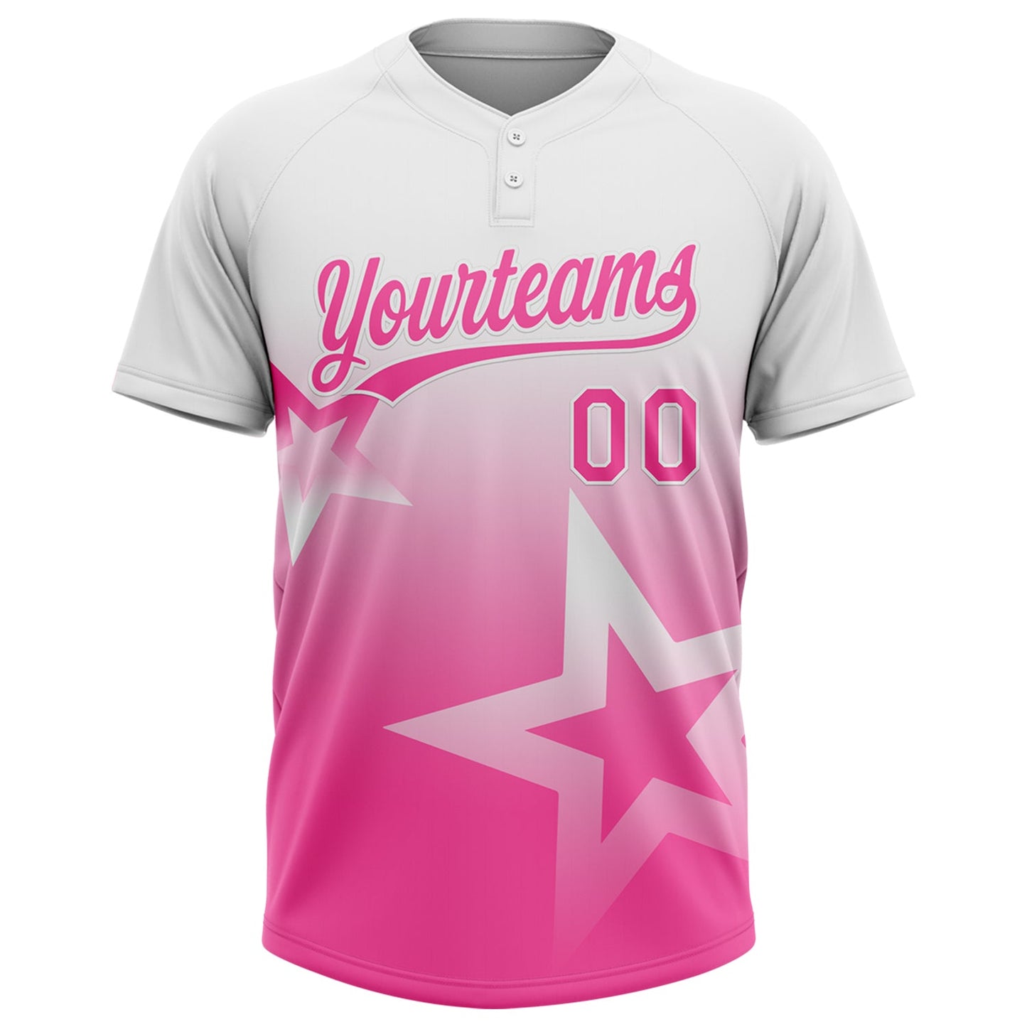 Custom White Pink Gradient Style Twinkle Star Two-Button Unisex Softball Jersey