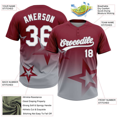 Custom Crimson White-Gray Gradient Style Twinkle Star Two-Button Unisex Softball Jersey