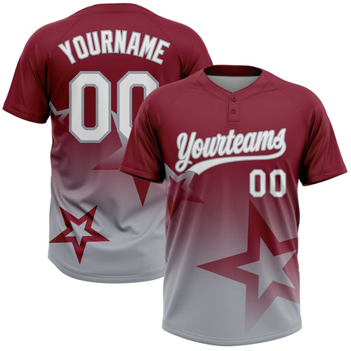 Custom Crimson White-Gray Gradient Style Twinkle Star Two-Button Unisex Softball Jersey
