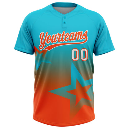 Custom Lakes Blue Orange-White Gradient Style Twinkle Star Two-Button Unisex Softball Jersey