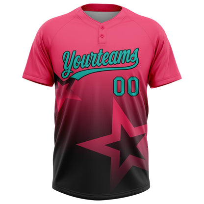 Custom Neon Pink Aqua-White Gradient Style Twinkle Star Two-Button Unisex Softball Jersey