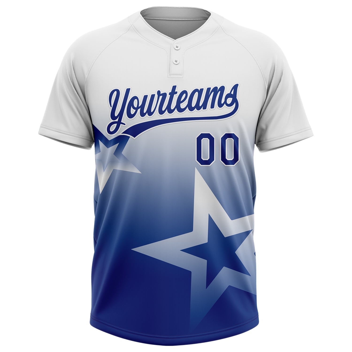 Custom White Royal Gradient Style Twinkle Star Two-Button Unisex Softball Jersey