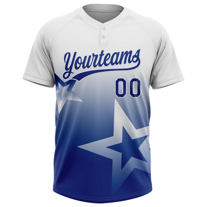 Custom White Royal Gradient Style Twinkle Star Two-Button Unisex Softball Jersey