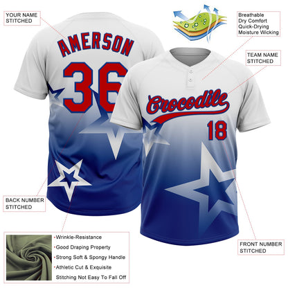 Custom White Red-Royal Gradient Style Twinkle Star Two-Button Unisex Softball Jersey
