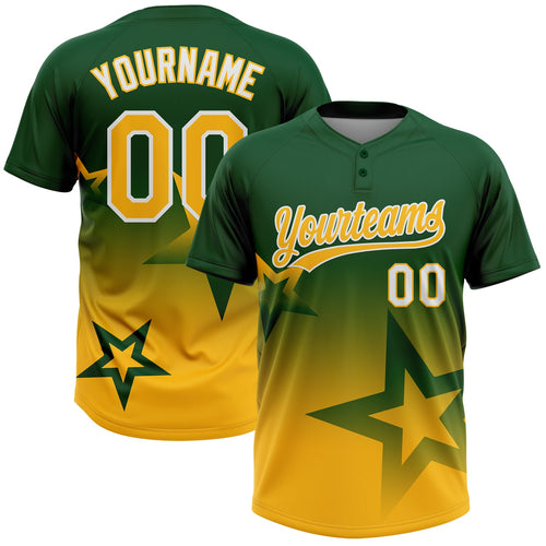 Custom Green Gold-White Gradient Style Twinkle Star Two-Button Unisex Softball Jersey