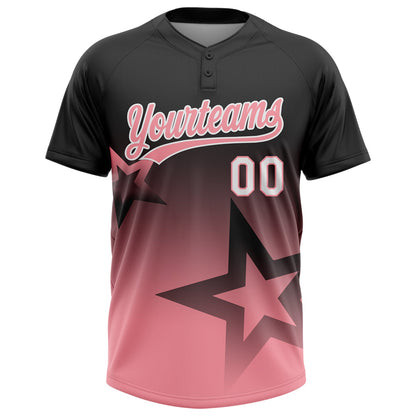 Custom Black Medium Pink-White Gradient Style Twinkle Star Two-Button Unisex Softball Jersey