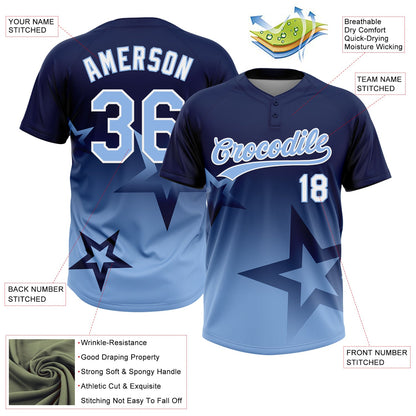 Custom Navy Light Blue-White Gradient Style Twinkle Star Two-Button Unisex Softball Jersey