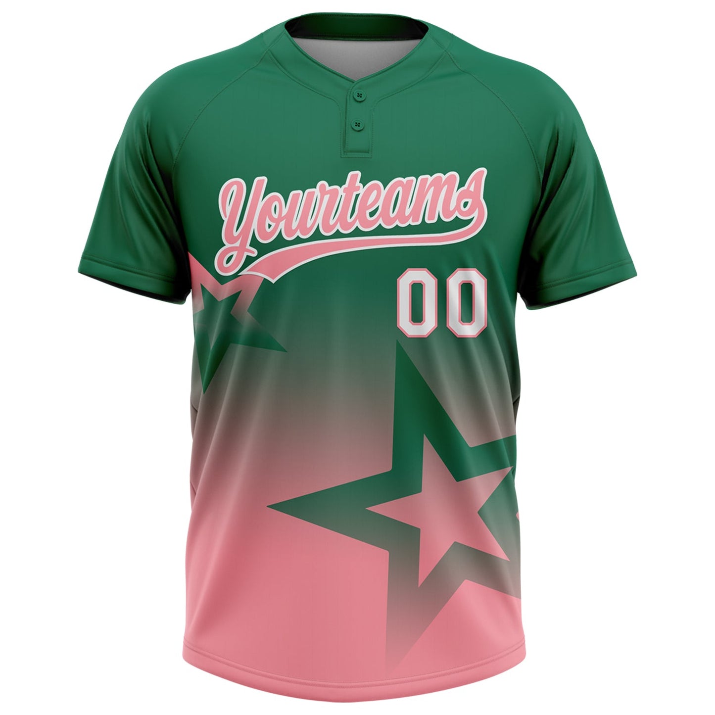 Custom Kelly Green Medium Pink-White Gradient Style Twinkle Star Two-Button Unisex Softball Jersey