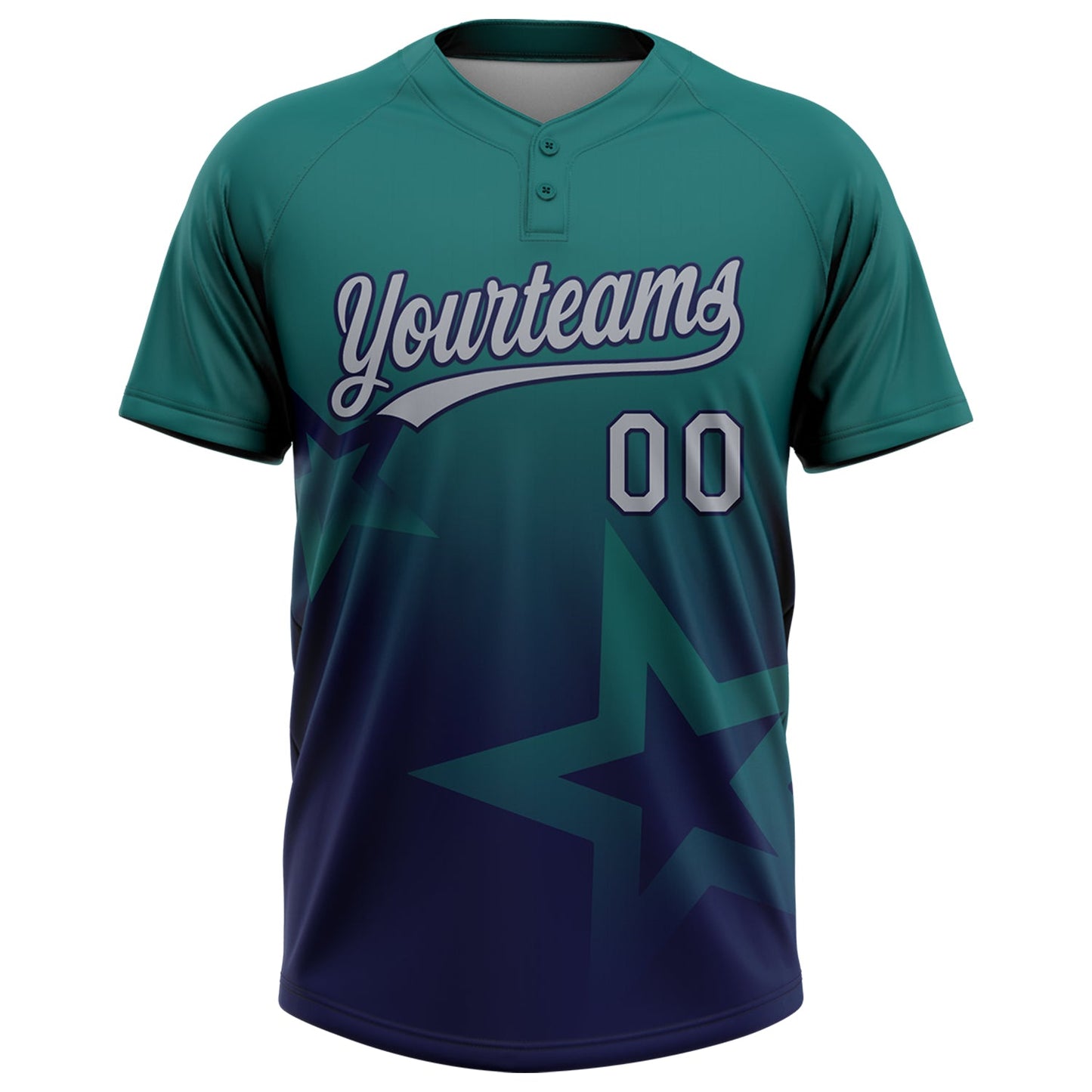 Custom Teal Gray-Navy Gradient Style Twinkle Star Two-Button Unisex Softball Jersey