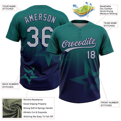 Custom Teal Gray-Navy Gradient Style Twinkle Star Two-Button Unisex Softball Jersey