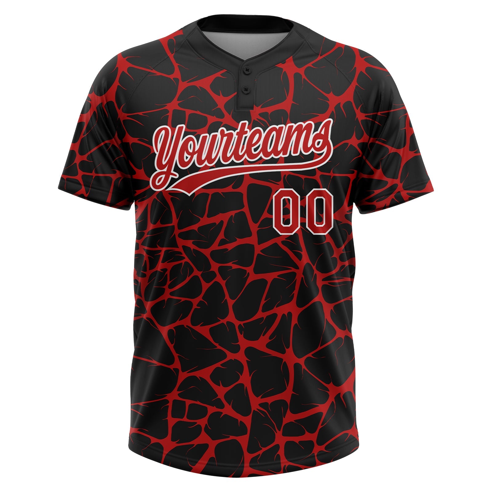 Custom Black Red-White Abstract Network Crackle Two-Button Unisex Softball Jersey