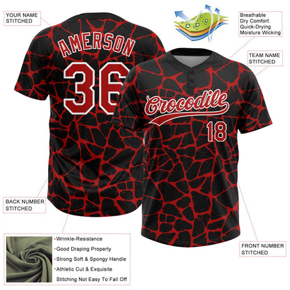 Custom Black Red-White Abstract Network Crackle Two-Button Unisex Softball Jersey