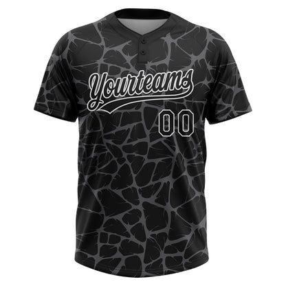 Custom Black Steel Gray-White Abstract Network Crackle Two-Button Unisex Softball Jersey