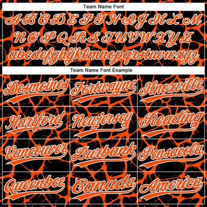 Custom Black Orange-White Abstract Network Crackle Two-Button Unisex Softball Jersey