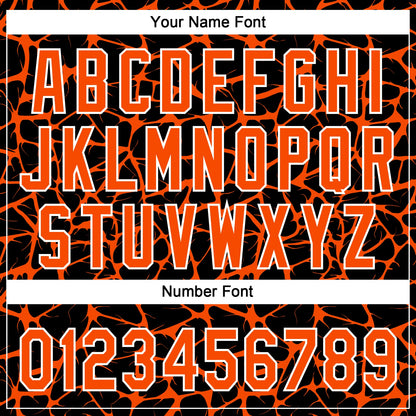 Custom Black Orange-White Abstract Network Crackle Two-Button Unisex Softball Jersey