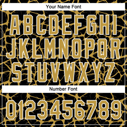 Custom Black Old Gold-White Abstract Network Crackle Two-Button Unisex Softball Jersey