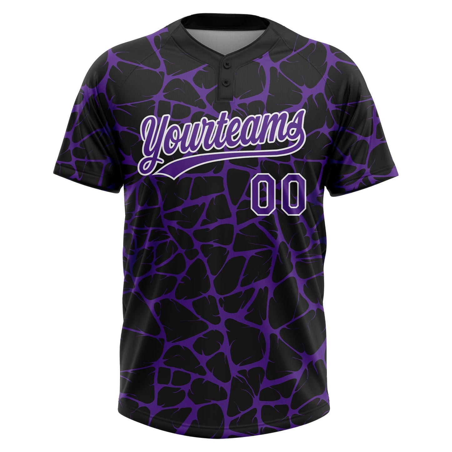 Custom Black Purple-White Abstract Network Crackle Two-Button Unisex Softball Jersey