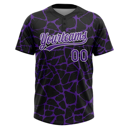 Custom Black Purple-White Abstract Network Crackle Two-Button Unisex Softball Jersey